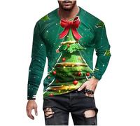 Christmas Shirts for Men Long Sleeve Crew Neck with Christmas Pattern Printing Pullover for Casual Festival Outdoor
