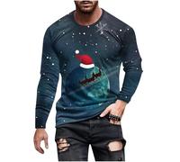 Christmas Shirts for Men Long Sleeve Crew Neck with Christmas Pattern Printing Pullover for Casual Festival Outdoor