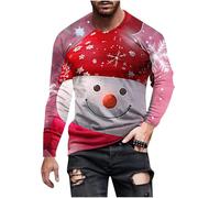 Christmas Shirts for Men Long Sleeve Crew Neck with Christmas Pattern Printing Pullover for Casual Festival Outdoor