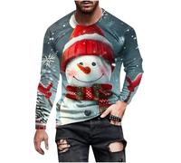 Christmas Shirts for Men Long Sleeve Crew Neck with Christmas Pattern Printing Pullover for Casual Festival Outdoor
