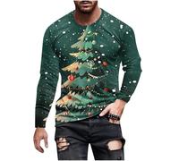 Christmas Shirts for Men Long Sleeve Crew Neck with Christmas Pattern Printing Pullover for Casual Festival Outdoor
