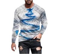 Christmas Shirts for Men Long Sleeve Crew Neck with Christmas Pattern Printing Pullover for Casual Festival Outdoor