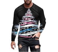 Christmas Shirts for Men Long Sleeve Crew Neck with Christmas Pattern Printing Pullover for Casual Festival Outdoor