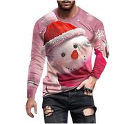 Christmas Shirts for Men Long Sleeve Crew Neck with Christmas Pattern Printing Pullover for Casual Festival Outdoor