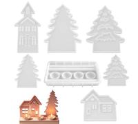 Christmas Silicone Candle Molds - 6 Pcs Tree House Shape Decor Bag