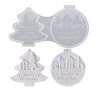 Christmas Silicone Mold - Christmas Tree Shape Ornament Mold | Flat Christmâs-Themed Pendant Molds | 2-Cavity Reusable Silicone Easy Release Mould for Soap Decoration Crafting Art