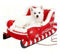 Christmas Sleigh Dog Bed, Festive Plush Cosy Dog Bed, Soft Plush Winter Washable Holiday Pet Mat, Cozy Christmas Lounge for Small & Large Pets (Red,Large)
