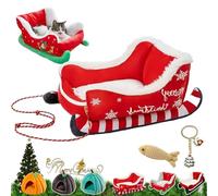 Christmas Sleigh Dog Bed - Plush | Pet Sofa | Cat Bed For Holiday Comfort, Resting, with Non-Slip Base, Santa Festive Decoration, Small And Medium Dogs, Cats, Winter Warmth Home Use (Style3-S)