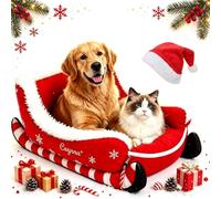 Christmas Sleigh Dog Bed, Plush Washable Nest for Cats & Dogs (Red,M)