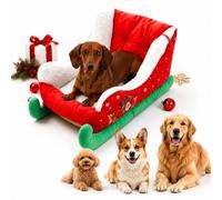 Christmas Sleigh Dog Bed,S/M/L Washable Holiday Plush Pet Bed，80×55×38cm