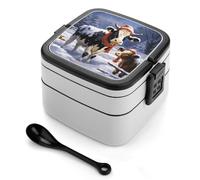 Christmas Snow Cow Bento Box, 2 Compartments Meal-Prep Containers, Stackable Lunch Box with Lids, Reusable Divided Food Storage Containers for Travel, And Work