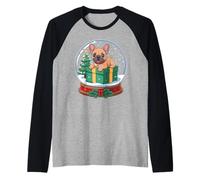 Christmas Snow Globe French Bulldog X-Mas Tree Frenchie Camiseta Manga Raglan