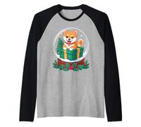 Christmas Snow Globe Japanese Shiba Inu X-Mas Tree Camiseta Manga Raglan