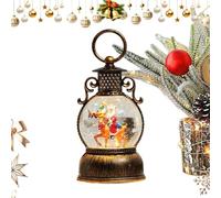 Christmas Snow Globe Lantern - 10 Inch Retro Glitter Ornament for Holiday Warmth, Festive Ambience with Rotating Light Function, Snow Lantern Decor for Mantel, Table, or Under Tree, Bronze Resin, Gift