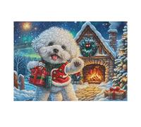 Christmas Snow Scene Cute Bichón frisé Puzzle 300 Piezas Regalo Ideal Original Animal Pet Doll Rompecabezas 3D Obra De Arte para Hombres Y Mujeres DIY Creativo Aliviar Estrés 300 PCS