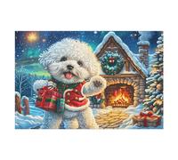 Christmas Snow Scene Cute Bichon Frisé Rompecabezas 1000 Piezas Cartón para Expertos Mejora Atención para Semana Santa Garantía Satisfacción Más Vendido 1000 PCS/75x50cm