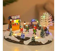 Christmas Snow Village, Christmas Lighting Snow House with Classic Music, Skating Pond and 4 Moving Skater, USB/Batteries Powered and Realistic Atmosphere, for Indoor Decoration, Gift Idea