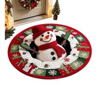 Christmas Snowman Area Rug - Round Non Slip Floor Mat, Optical Illusion Fes | Round Christmas Snowman Mat, Non Slip Floor Rug, Festive Optical Illusion Design, For Living Room Bedroom Entryway