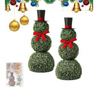 Christmas Snowman Topiary Trees,30inch Artificial Snowman Shaped Topiaries with Red Bow Santa Hat,Indoor Outdoor Plants Christmas Decorations for Home Porch Yard (2, 26in)