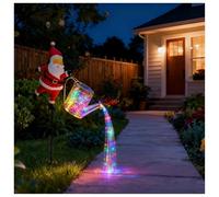 Christmas Solar Kettle Lights Garden Lawn Decorative Lights, Santa Claus Watering Can Lantern for Outdoor Yard & Patio (Colored light)