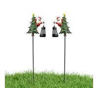 Christmas Solar Stake Light, 2 Piece Tree Santa Lantern, Pathway Garden