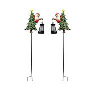 Christmas Solar Stake Light, 2 Piece Tree Santa Lantern, Pathway Lights