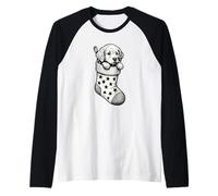Christmas Stocking Puppy Art Vintage Winter Xmas Party Camiseta Manga Raglan