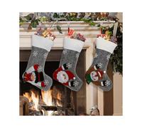 Christmas Stockings 3 Pieces Large Size Santa Snowman Reindeer Character Hanging Socks