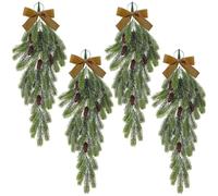 Christmas Swag Teardrop Wreath - 4pcs Artificial Garland with Bowknot, Pine Needles & Pine Cones | Holiday Swag for Front Door, Staircase, Wall, & Window Decor | Indoor & Outdoor Christmas Decoration