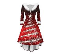 Christmas Sweater Dress for Women Funny Printed Flowing Dress Long Sleeve Plush V Neck High Waist A Line Midi Dresses