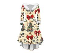 Christmas Sweater Dress for Women Funny Printed Flowing Dress Long Sleeve Plush V Neck High Waist A Line Midi Dresses