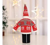 Christmas Sweater Wine Bottle Cover Collar Button Coat Design Wine Bottle Dress Xmas Party Decorations (Color : E Size (A As The Picture Shows)