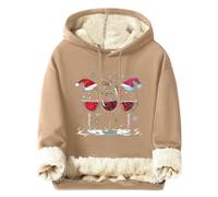 Christmas Sweaters For Men Fuzzy Hoodies with Classic Wine Glass Prints Loose Comfy Tops For Holiday Outdoor