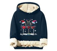 Christmas Sweaters For Men Fuzzy Hoodies with Classic Wine Glass Prints Loose Comfy Tops For Holiday Outdoor