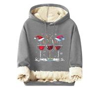 Christmas Sweaters For Men Fuzzy Hoodies with Classic Wine Glass Prints Loose Comfy Tops For Holiday Outdoor