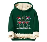 Christmas Sweaters For Men Fuzzy Hoodies with Classic Wine Glass Prints Loose Comfy Tops For Holiday Outdoor