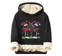 Christmas Sweaters For Men Fuzzy Hoodies with Classic Wine Glass Prints Loose Comfy Tops For Holiday Outdoor