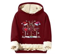Christmas Sweaters For Men Fuzzy Hoodies with Classic Wine Glass Prints Loose Comfy Tops For Holiday Outdoor