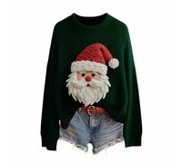 Christmas Sweaters for Women Crochet Knitted Long Sleeve Print Pullover Tops Cozy Embroidery Oversized Sweatshirts