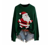 Christmas Sweaters for Women Crochet Knitted Long Sleeve Print Pullover Tops Cozy Embroidery Oversized Sweatshirts