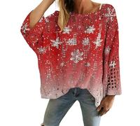 Christmas Sweaters for Women Crochet Knitted Long Sleeve Print Pullover Tops Cozy Embroidery Oversized Sweatshirts