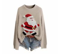 Christmas Sweaters for Women Crochet Knitted Long Sleeve Print Pullover Tops Cozy Embroidery Oversized Sweatshirts