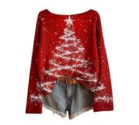 Christmas Sweaters for Women Teen Girls Boat Neck Imitation Ugly Sweater Pullovers Long Sleeve Boho Tops Xmas Holiday Clothes