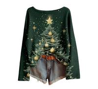Christmas Sweaters for Women Teen Girls Boat Neck Imitation Ugly Sweater Pullovers Long Sleeve Boho Tops Xmas Holiday Clothes