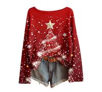 Christmas Sweaters for Women Teen Girls Boat Neck Imitation Ugly Sweater Pullovers Long Sleeve Boho Tops Xmas Holiday Clothes
