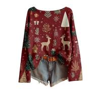 Christmas Sweaters for Women Teen Girls Boat Neck Ugly Pullovers Long Sleeve Boho Tops Xmas Holiday Clothes Outfits