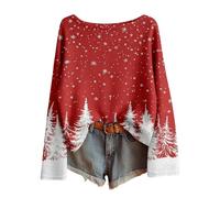 Christmas Sweaters for Women Teen Girls Boat Neck Ugly Pullovers Long Sleeve Boho Tops Xmas Holiday Clothes Outfits