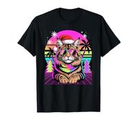 Christmas Synthwave Maine Coon Sunglasses American Longhair Camiseta