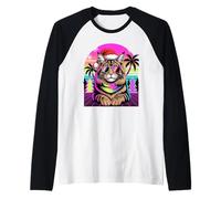Christmas Synthwave Maine Coon Sunglasses American Longhair Camiseta Manga Raglan
