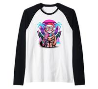 Christmas Synthwave Norwegian Forest Cat Sunglasses Wegies Camiseta Manga Raglan